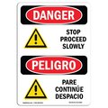 Signmission OSHA Danger, Stop Proceed Slowly W/ Symbol Bilingual, 7in X 5in Decal, 5" W, 7" L, Bilingual Spanish OS-DS-D-57-VS-1582